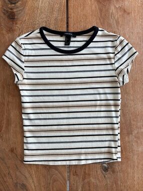 Forever 21 Women's Small Striped Crewneck Cropped Tee P2P 14”